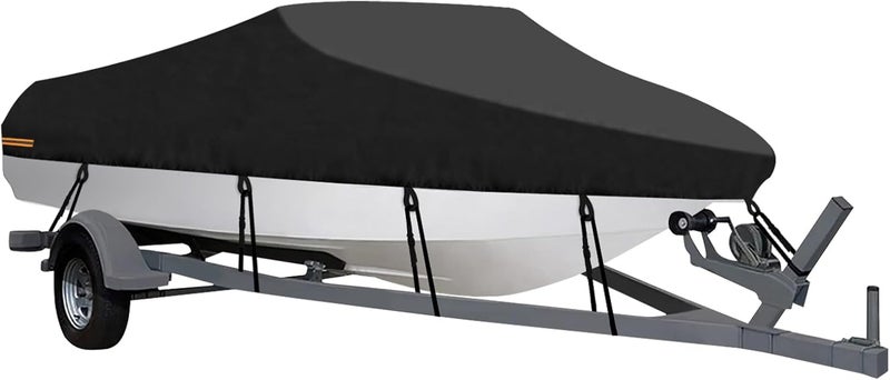 OutdoorLines Waterproof Boat Covers 16-18.5 Ft Long Black- Heavy Duty UV Resistant Trailerable Boat Covering for V-Hull,Tri-Hull, Bass, Runabout, Fish&Ski,Pro-Style Fishing Boat - Image 1